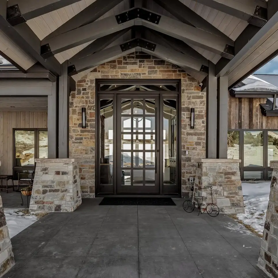 Front door to a custom-built home.